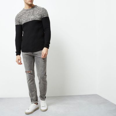 Stone knit block slim fit jumper